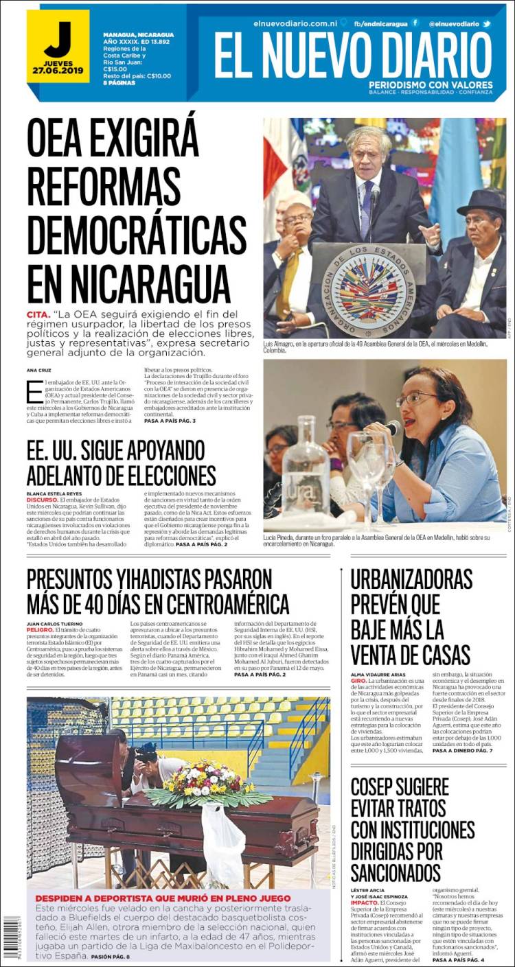Portada de El Nuevo Diario (Nicaragua)