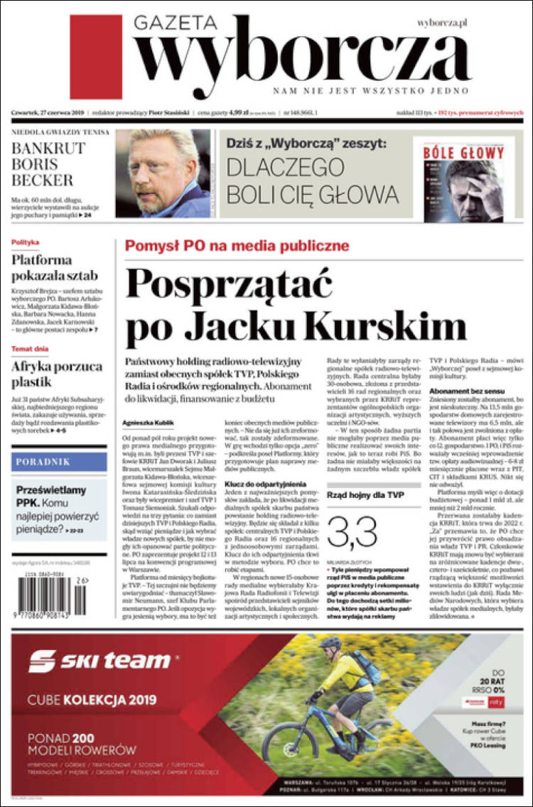 Portada de Gazeta Wyborcza (Pologne)
