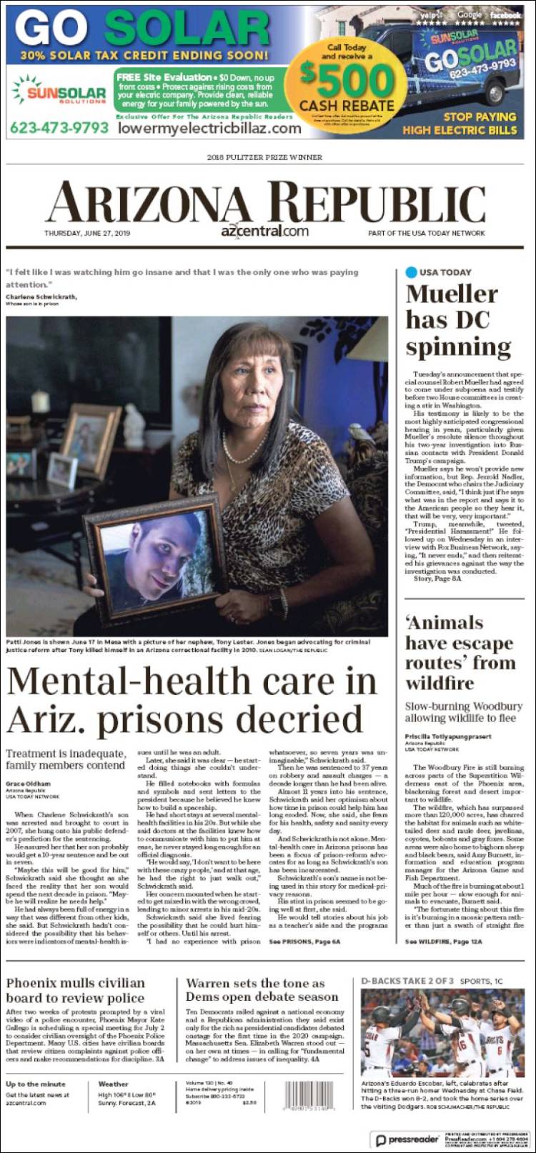 Portada de Arizona Republic News (USA)