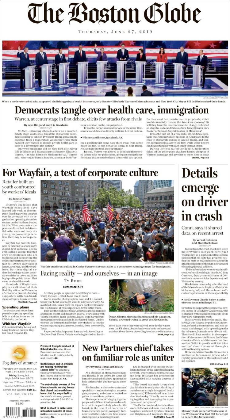 Portada de Boston Globe (USA)