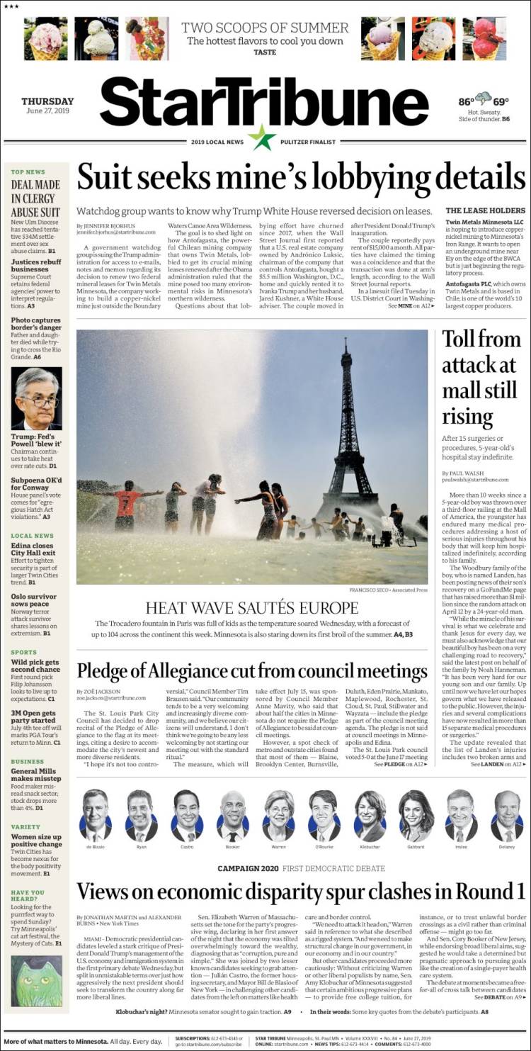 Portada de Star Tribune (USA)