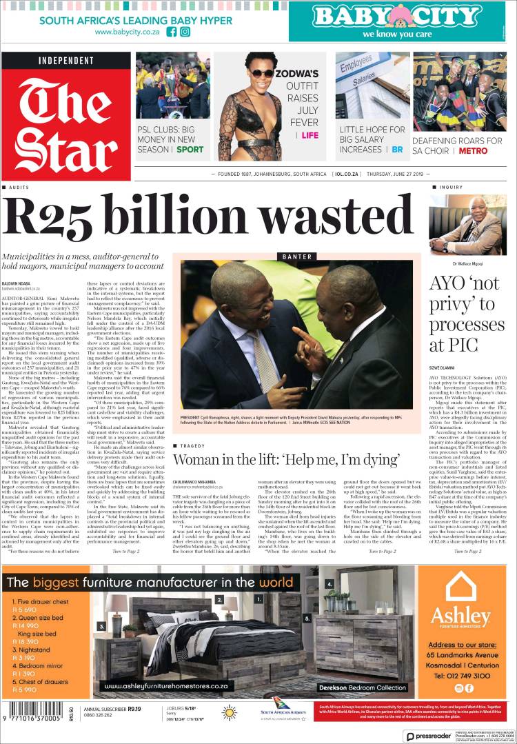 Newspaper The Star South Africa Newspapers In South Africa Thursday S Edition June 27 Of 2019 Kiosko Net