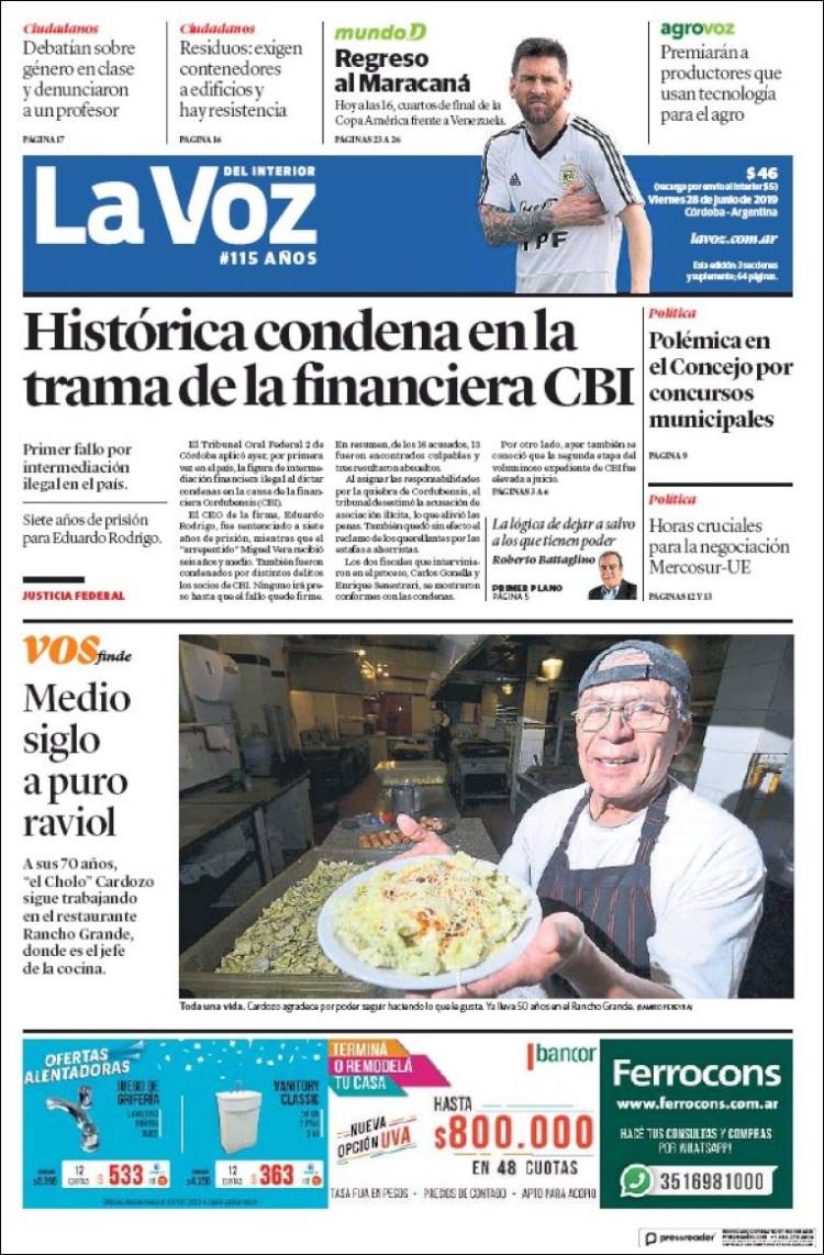 Portada de La Voz del Interior (Argentine)