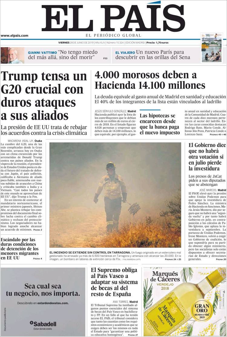 Portada de El País (Espagne)