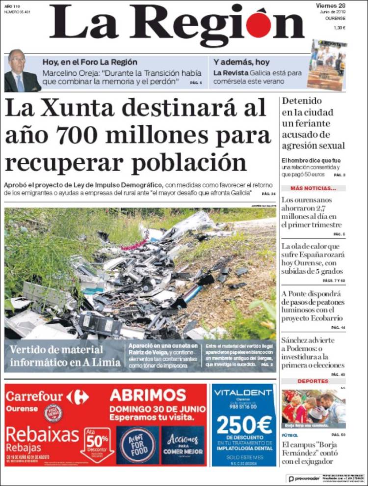 Portada de La Región de Ourense (Espagne)