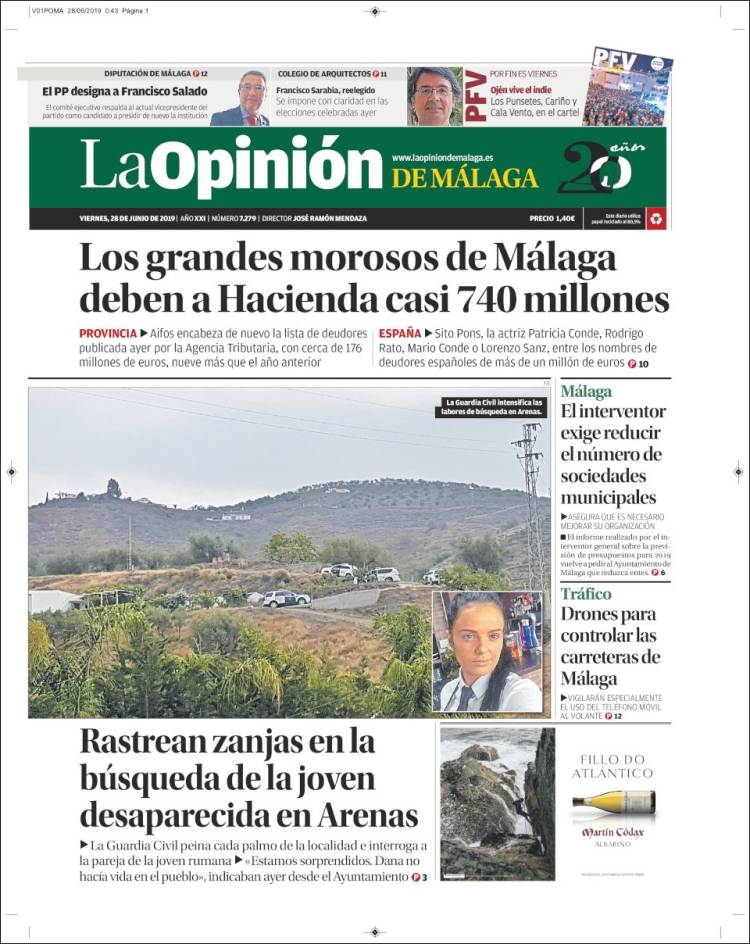 Portada de La Opinión de Málaga (España)