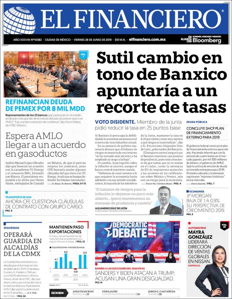 Portada de El Financiero (Mexique)