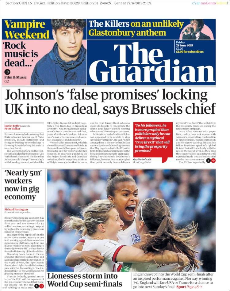 Portada de The Guardian (Reino Unido)