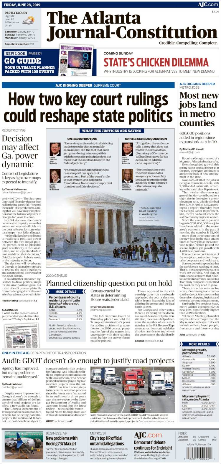 Portada de The Atlanta Journal-Constitution (USA)