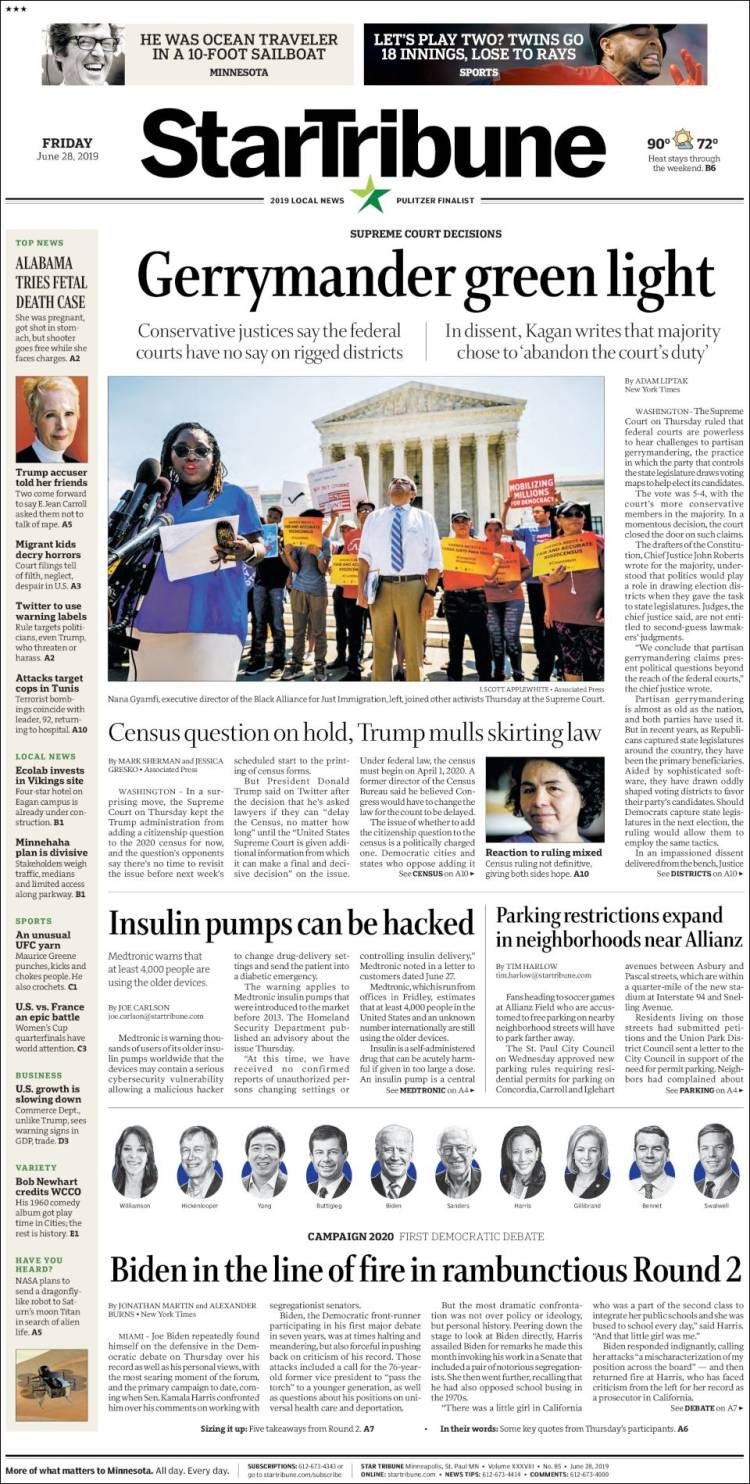 Portada de Star Tribune (États-Unis)