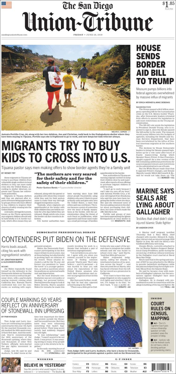 Portada de The San Diego Union-Tribune (États-Unis)