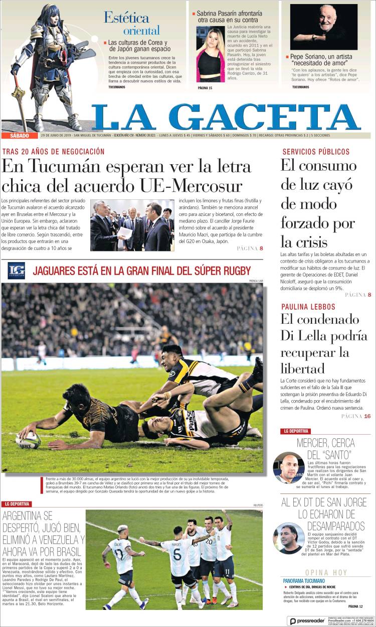 Portada de La Gaceta (Argentina)