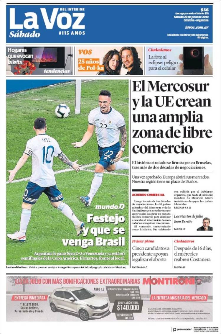 Portada de La Voz del Interior (Argentina)