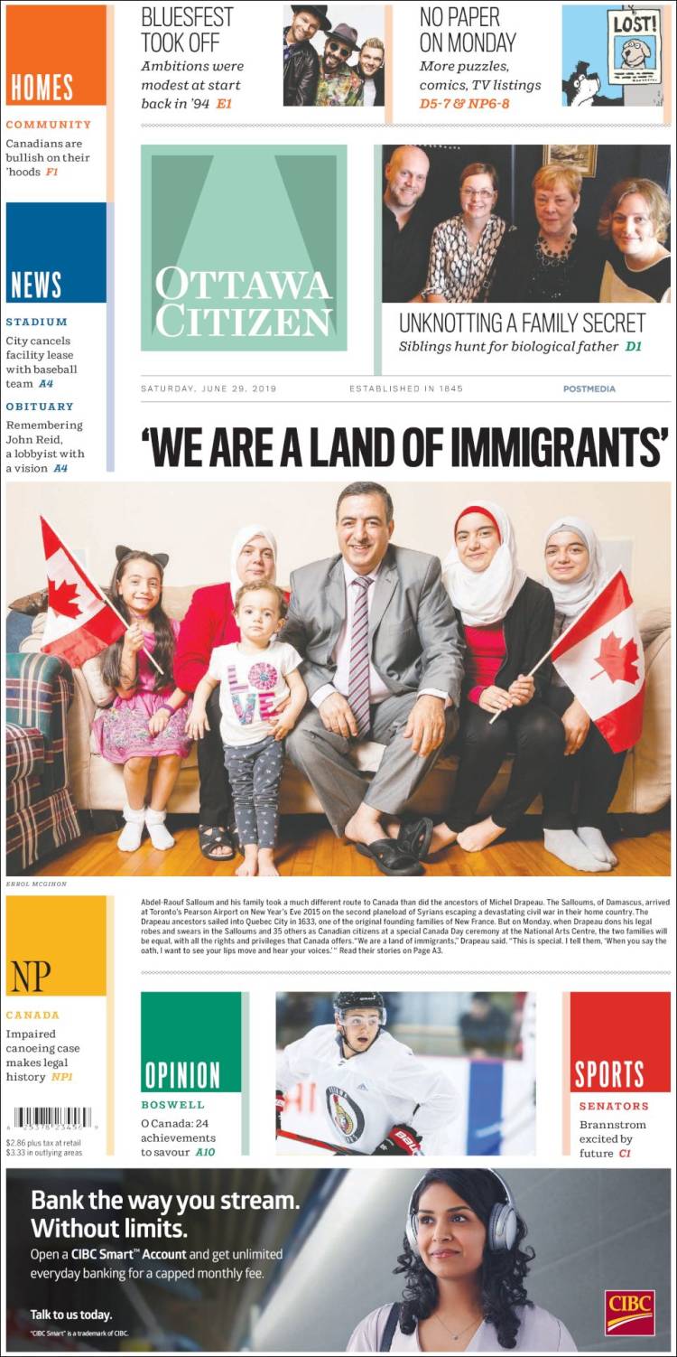 Portada de Ottawa Citizen (Canadá)