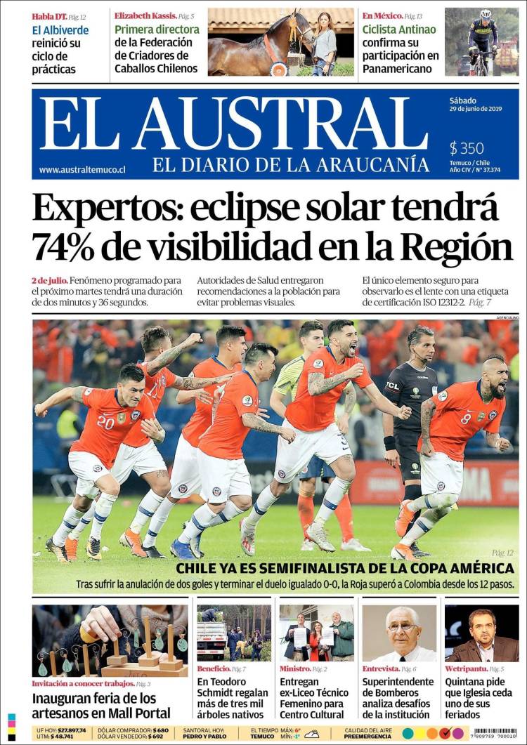 Portada de El Austral de Temuco (Chile)