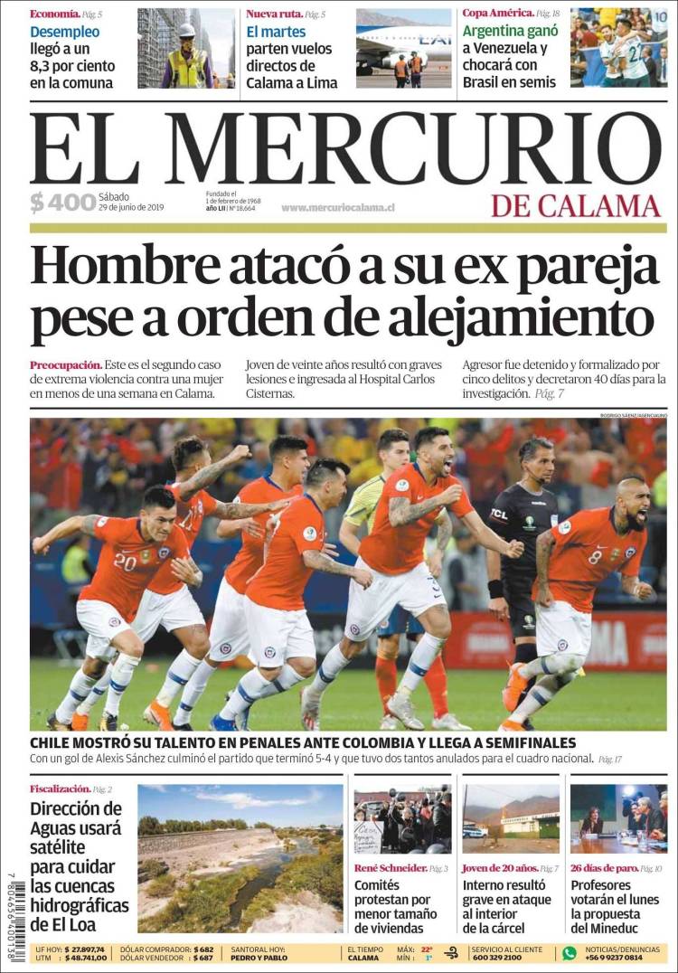 Portada de El Mercurio - Calama (Chile)