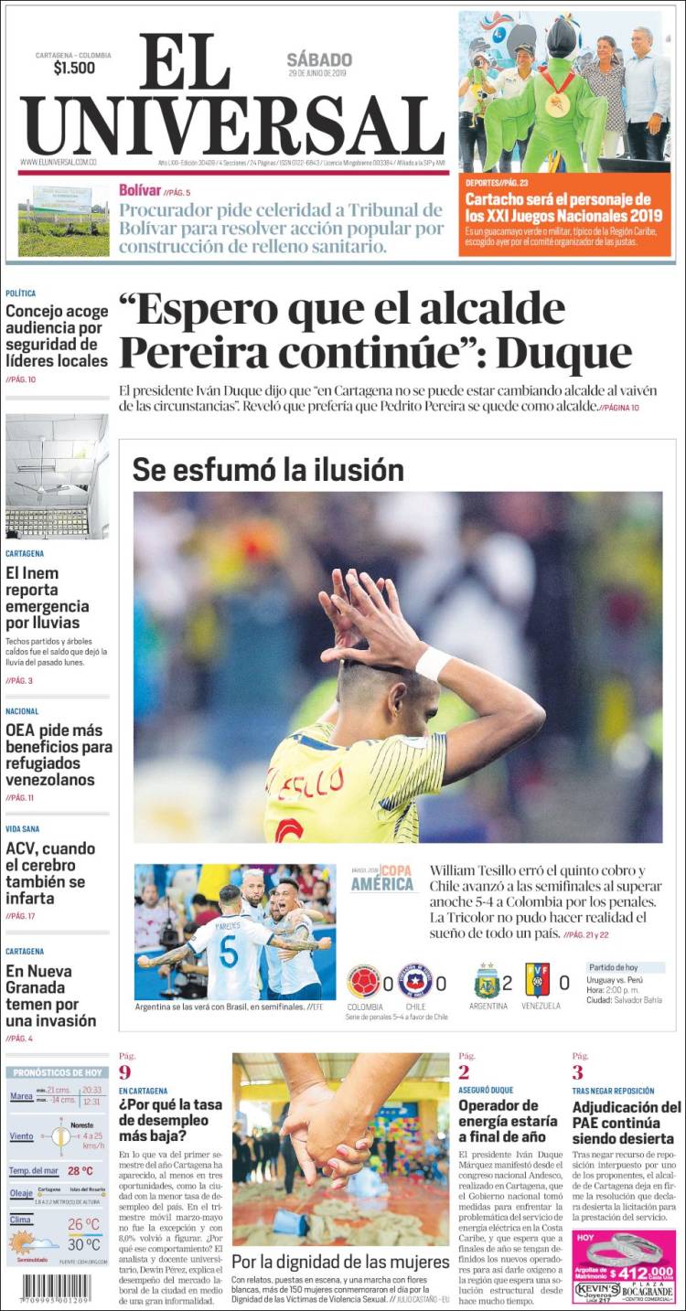 Portada de El Universal (Colombia)