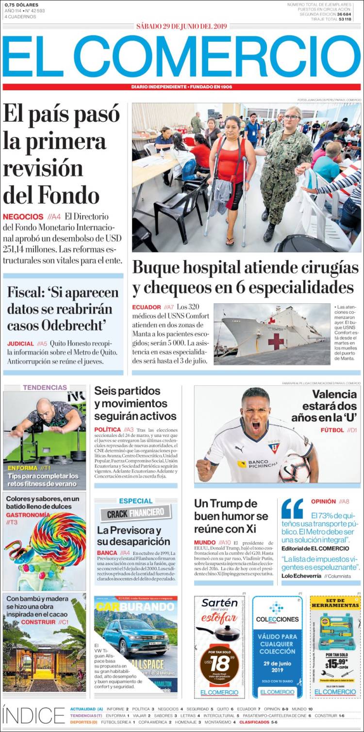 Portada de El Comercio (Ecuador)