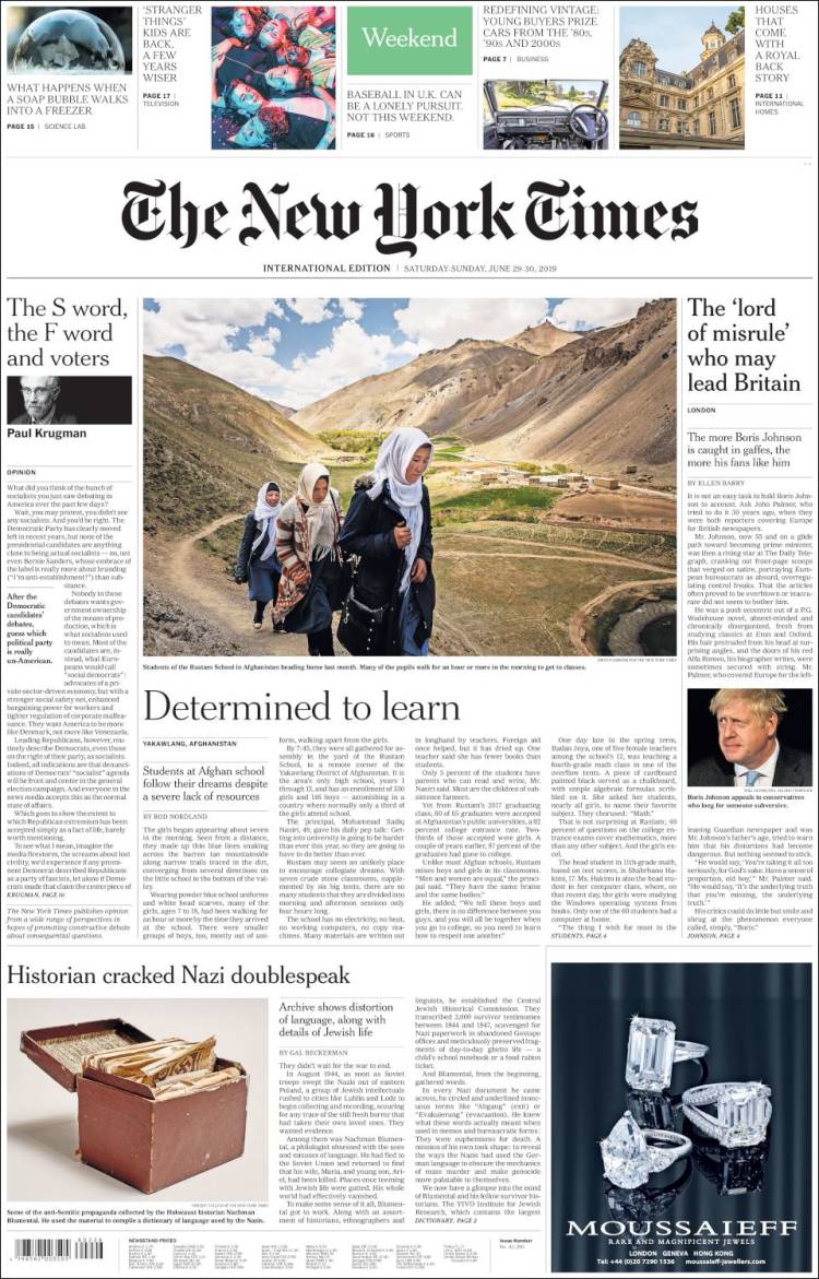 Portada de International New York Times (Europe)