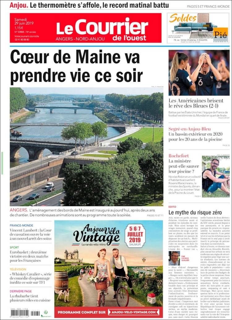 Portada de Le Courrier de l'Ouest (Francia)