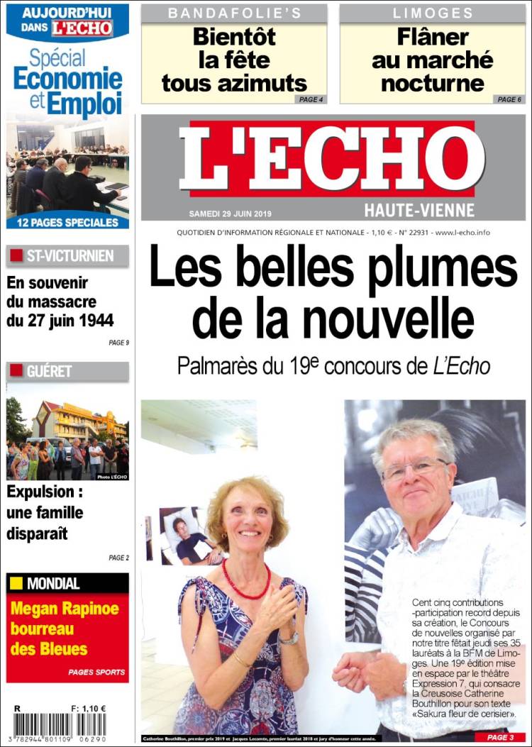 Portada de L'Echo de la Haute-Vienne (Francia)