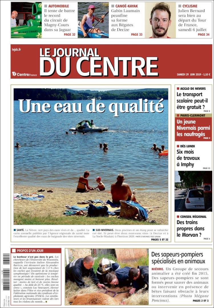 Portada de Le Journal du Centre (Francia)