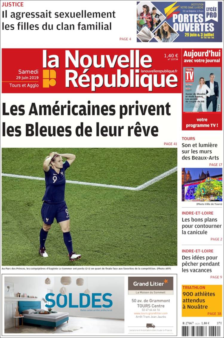 Portada de La Nouvelle Republique (Francia)