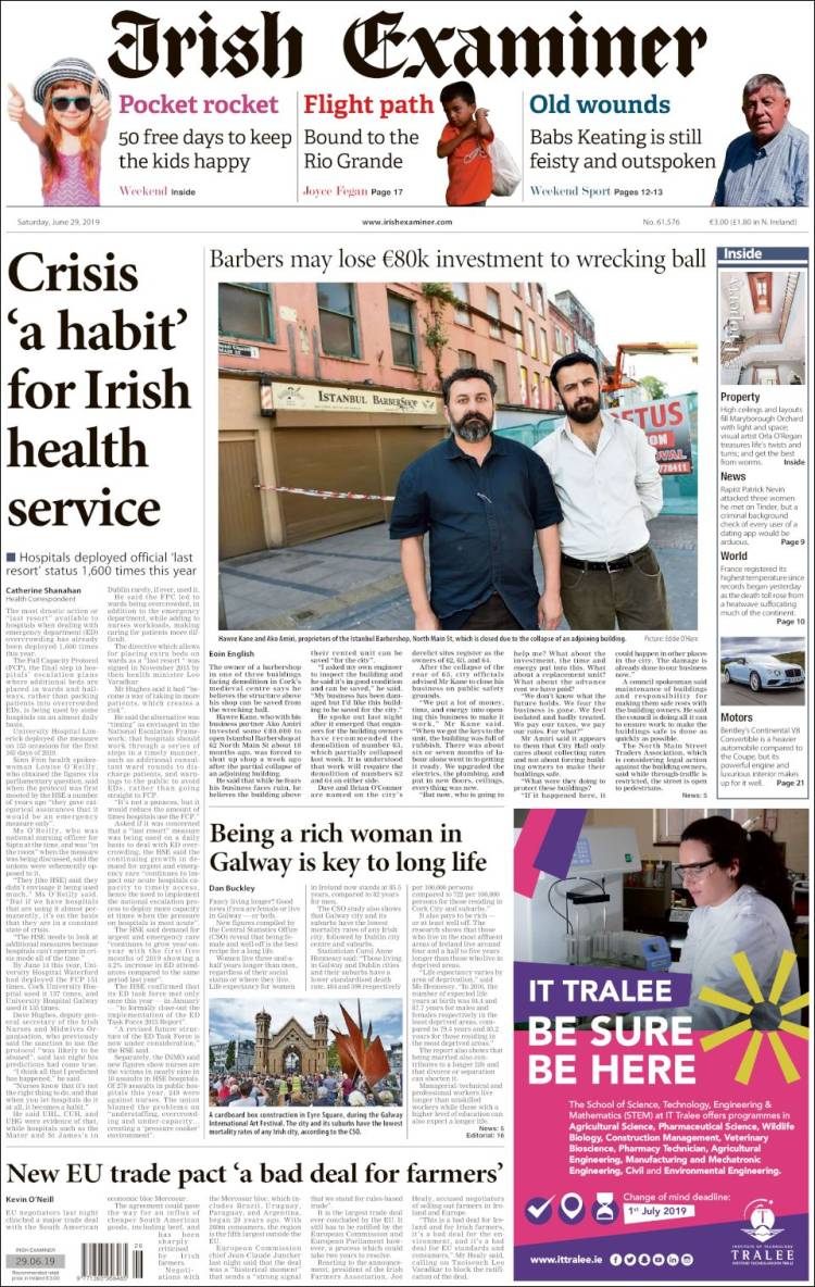 Portada de Irish Examiner (Irlanda)