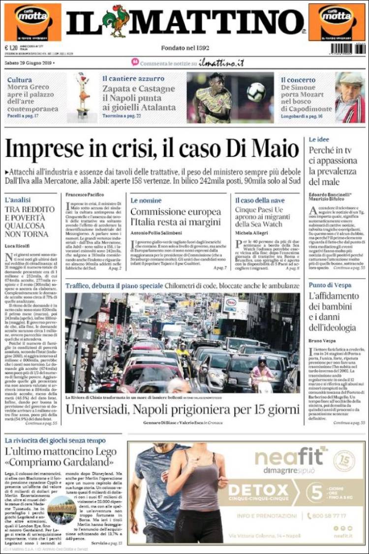 Portada de Il Mattino (Italia)