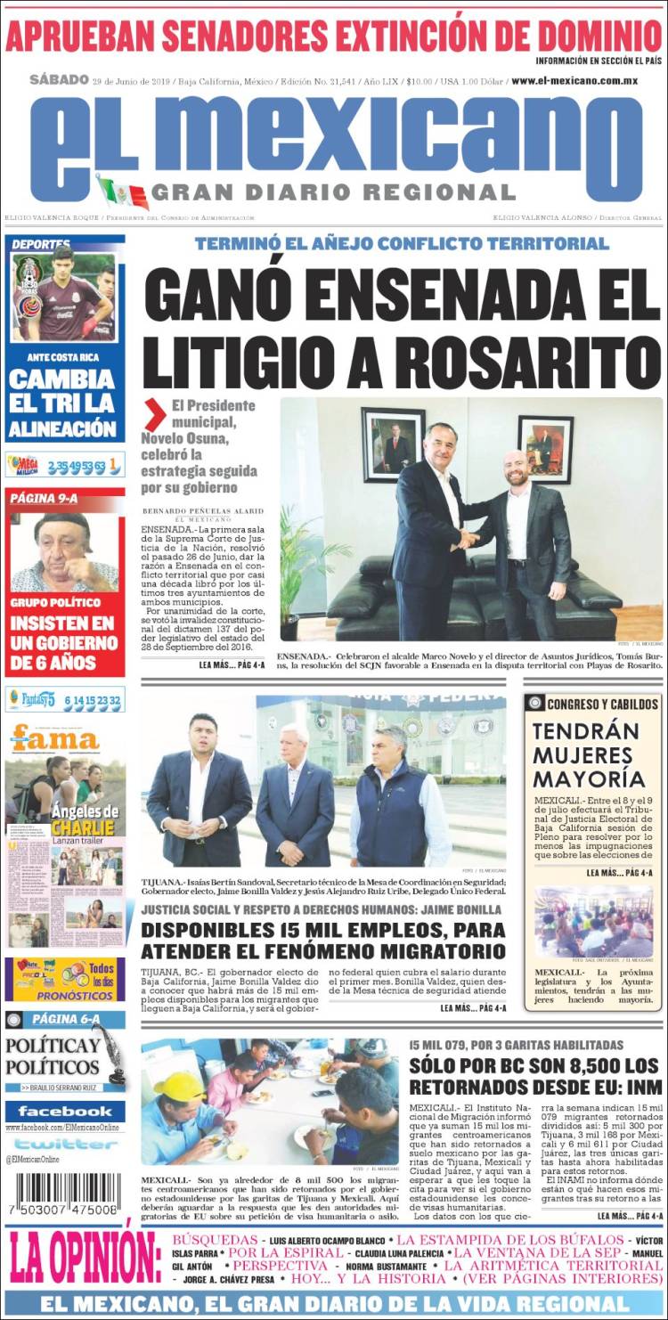 Portada de El Mexicano - El Gran Diario Regional (Mexico)