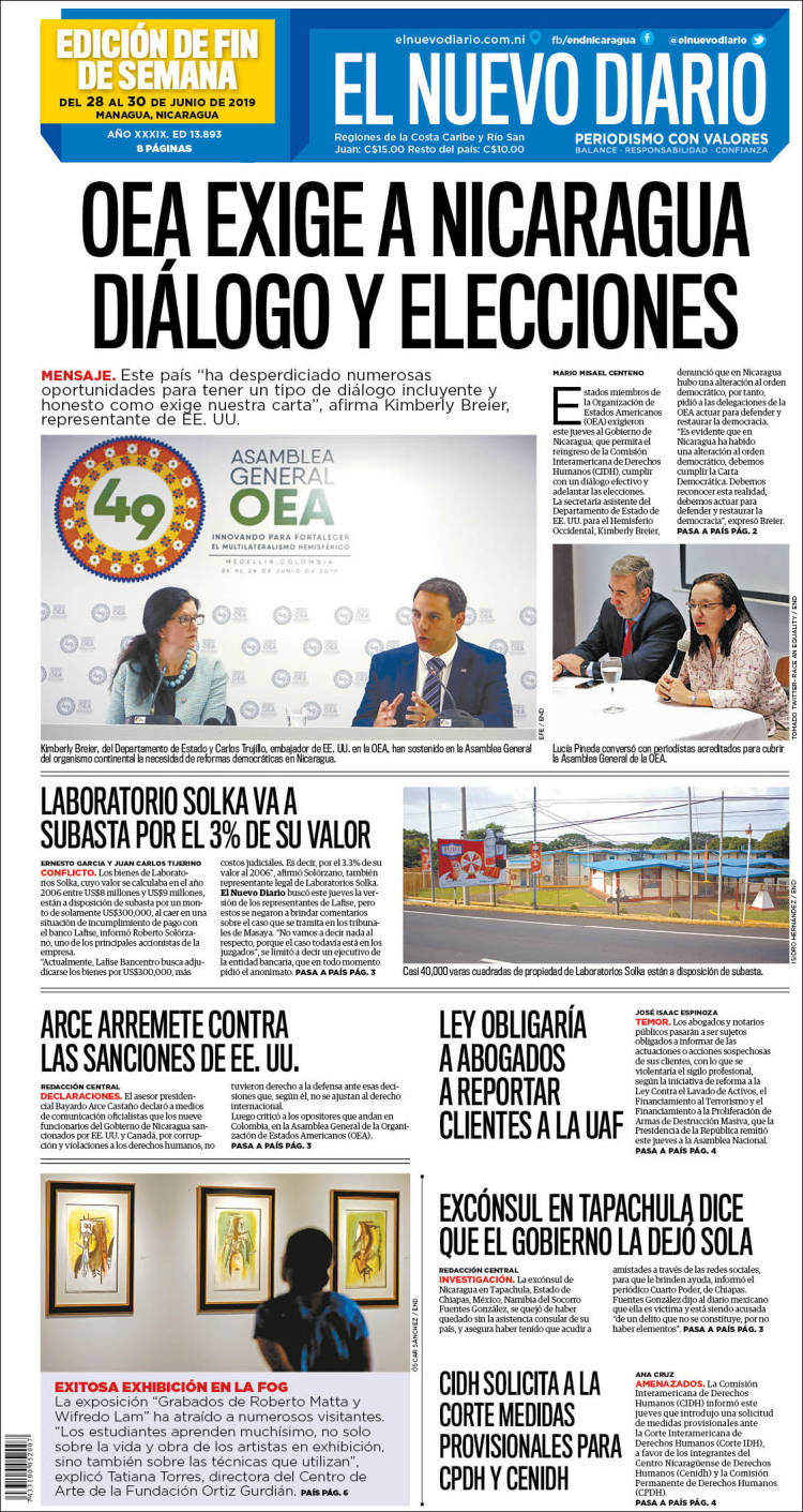 Portada de El Nuevo Diario (Nicaragua)