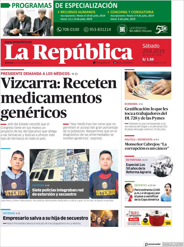 Portada de La Republica (Peru)