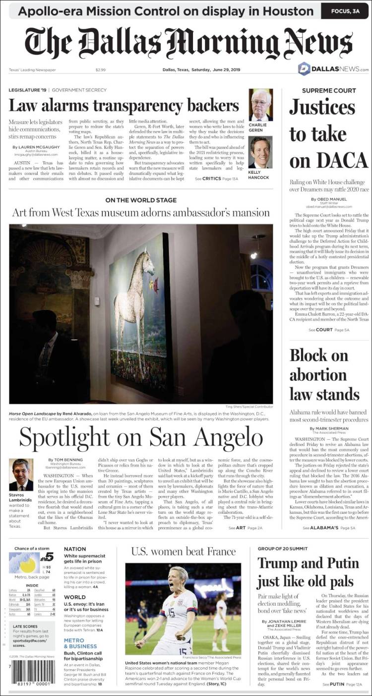 Portada de Dallas Morning News (USA)