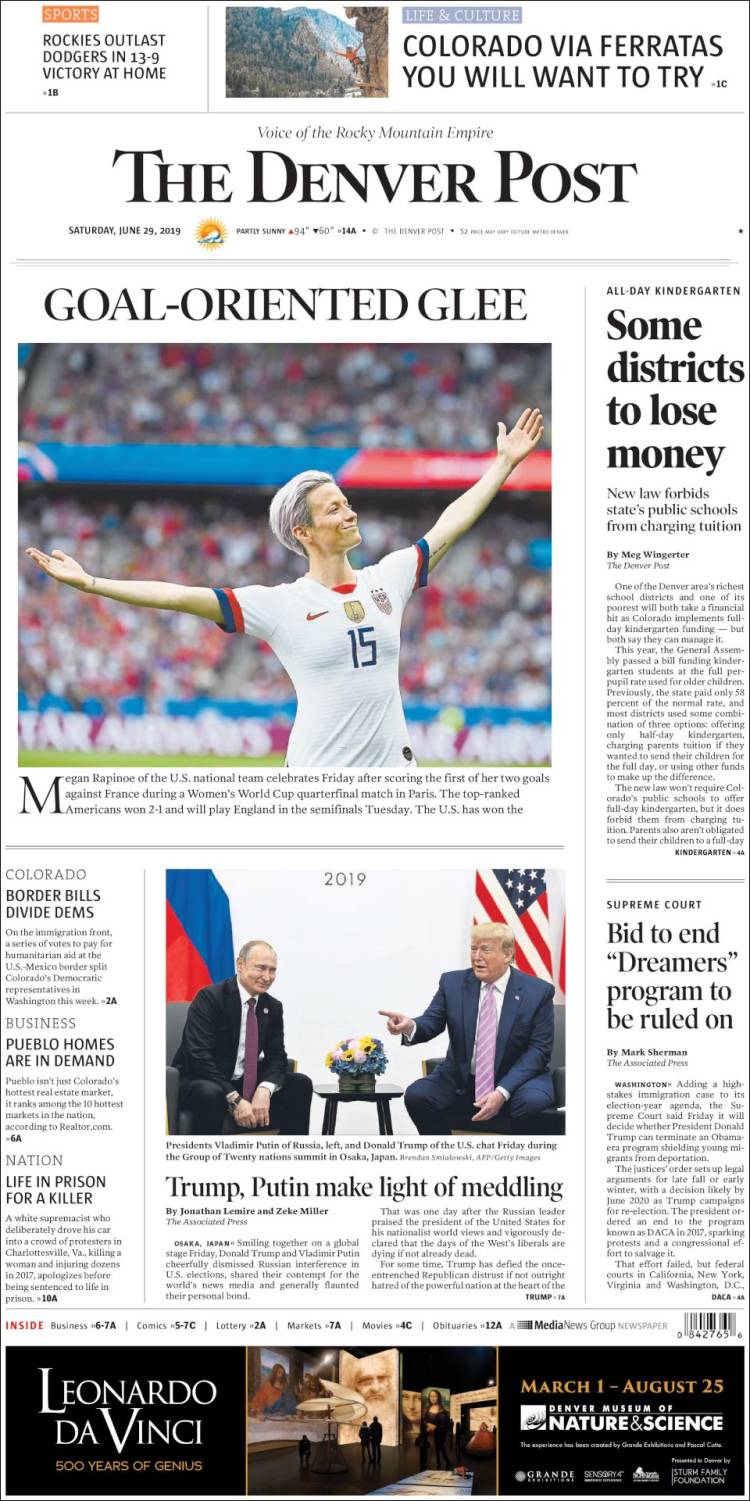 Portada de The Denver Post (USA)