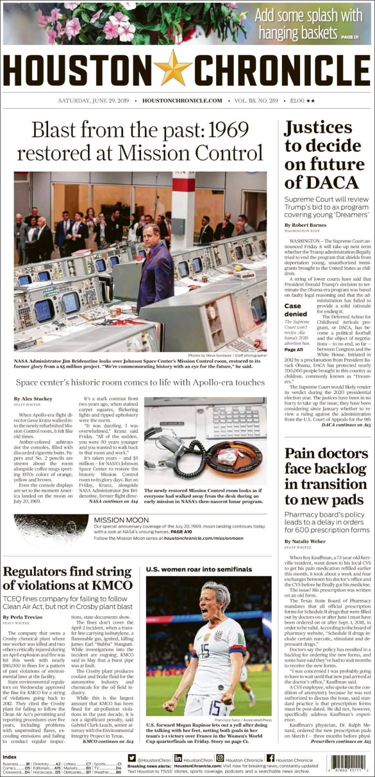 Portada de Houston Chronicle (USA)