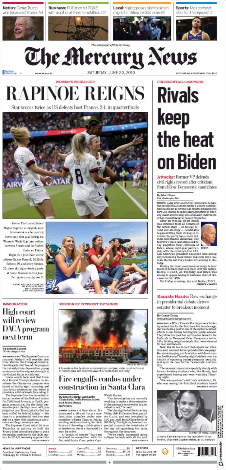 Portada de San Jose Mercury News (USA)