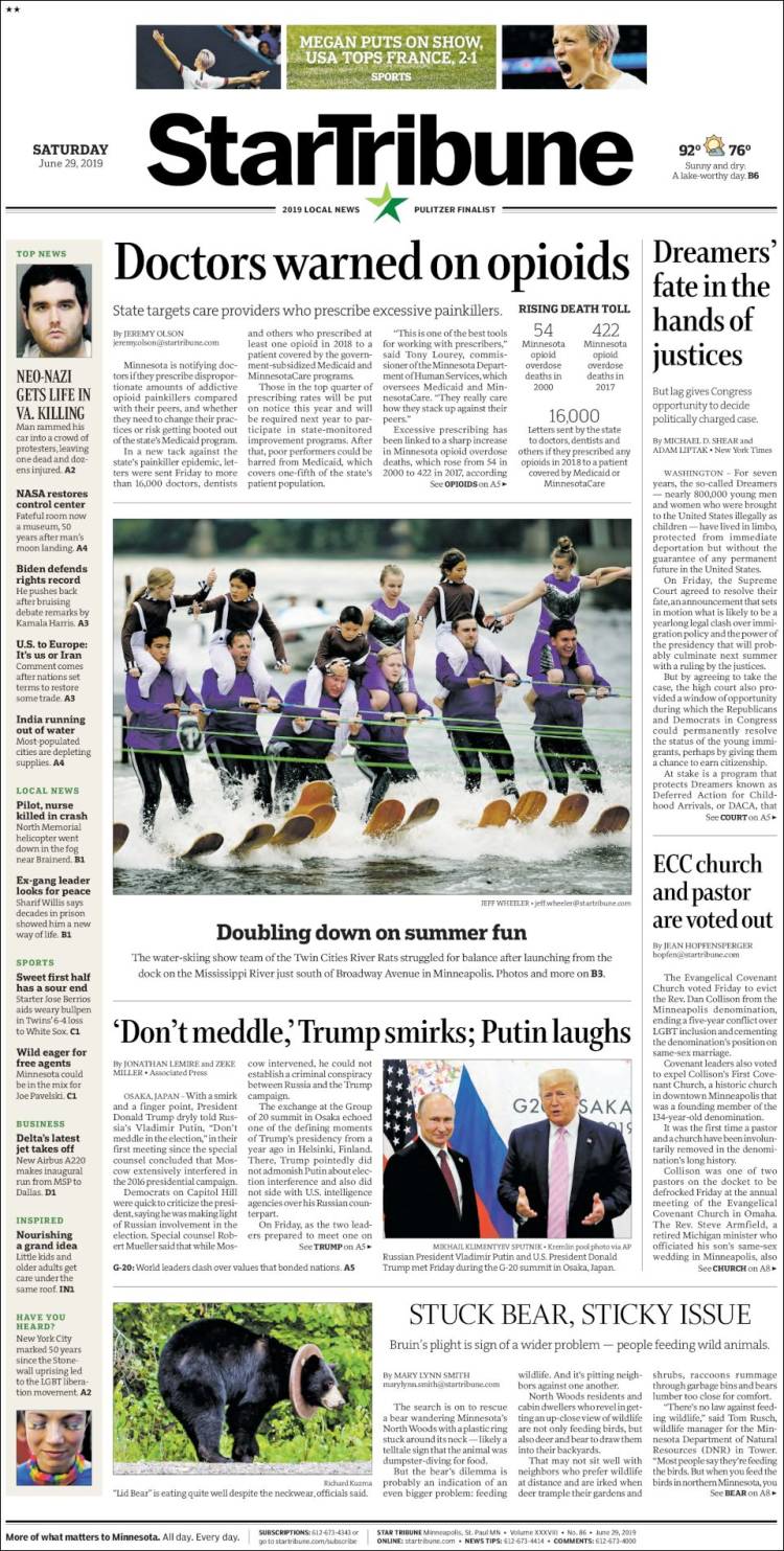 Portada de Star Tribune (États-Unis)