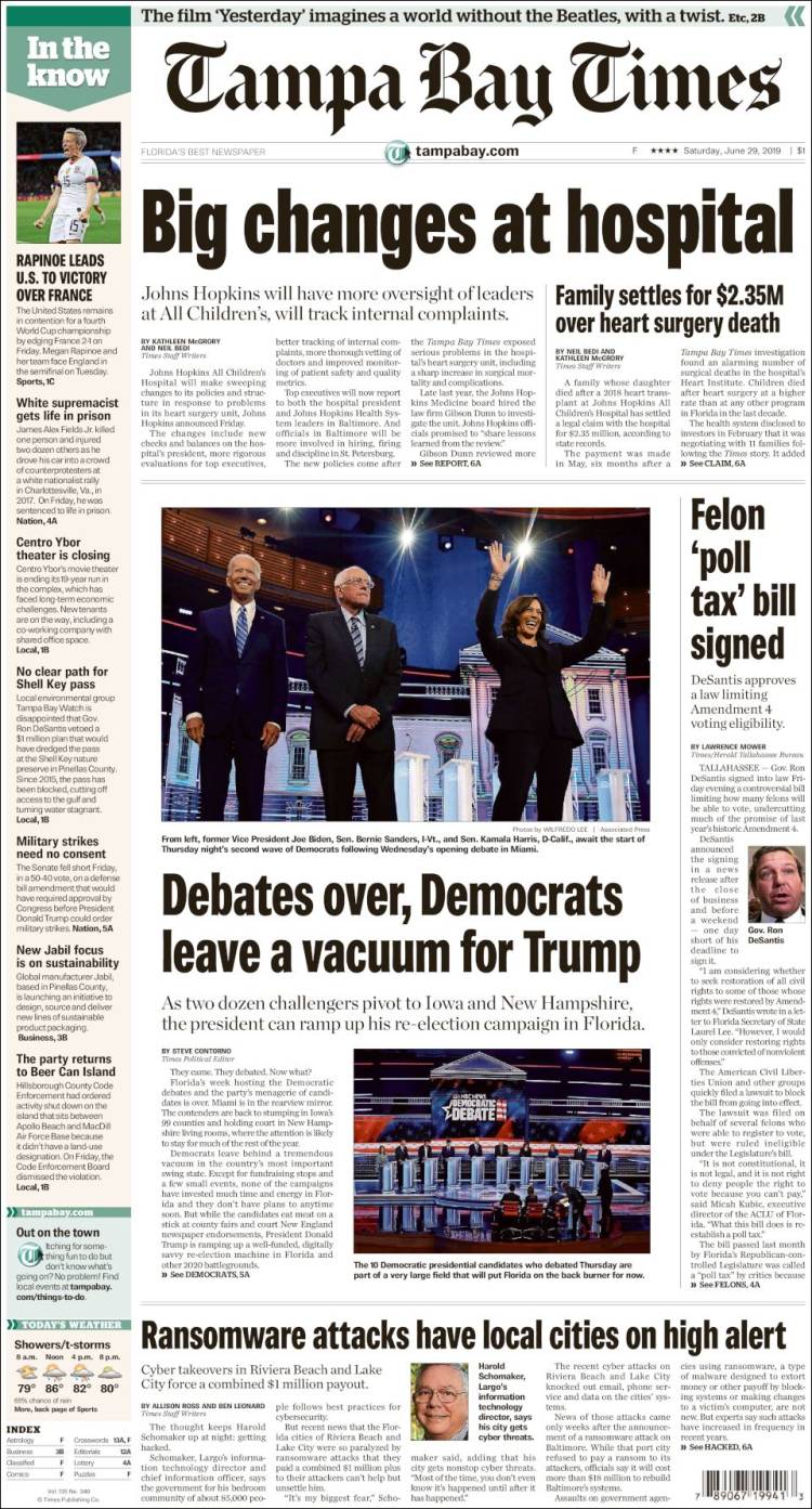 Portada de Tampa Bay Times (États-Unis)