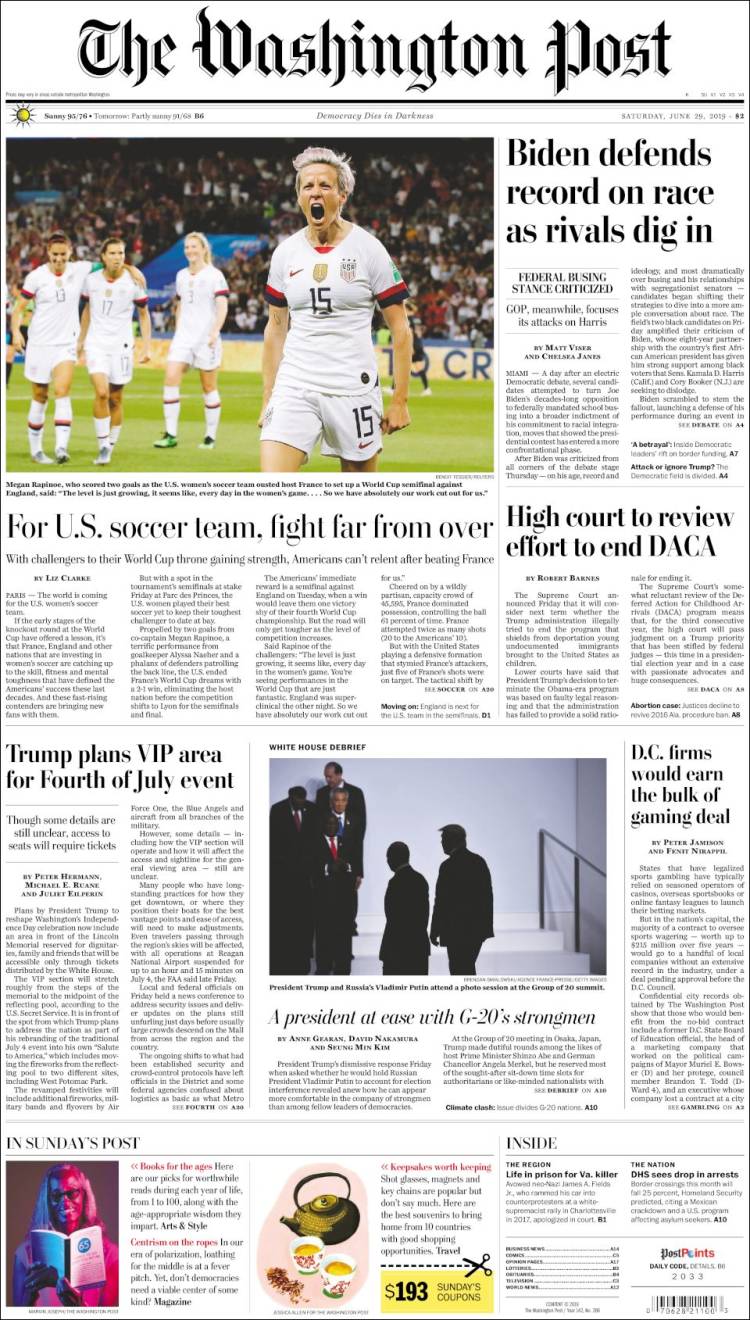 Portada de The Washington Post (États-Unis)