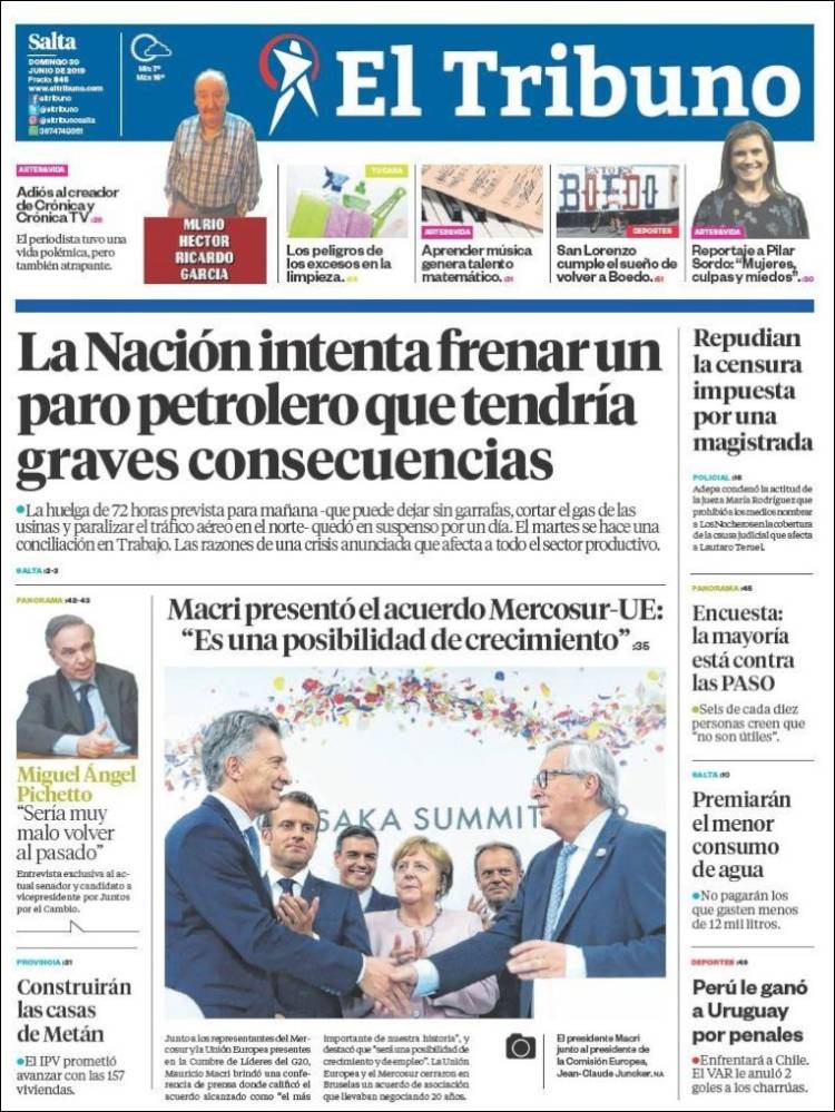 Portada de El Tribuno - Salta (Argentina)