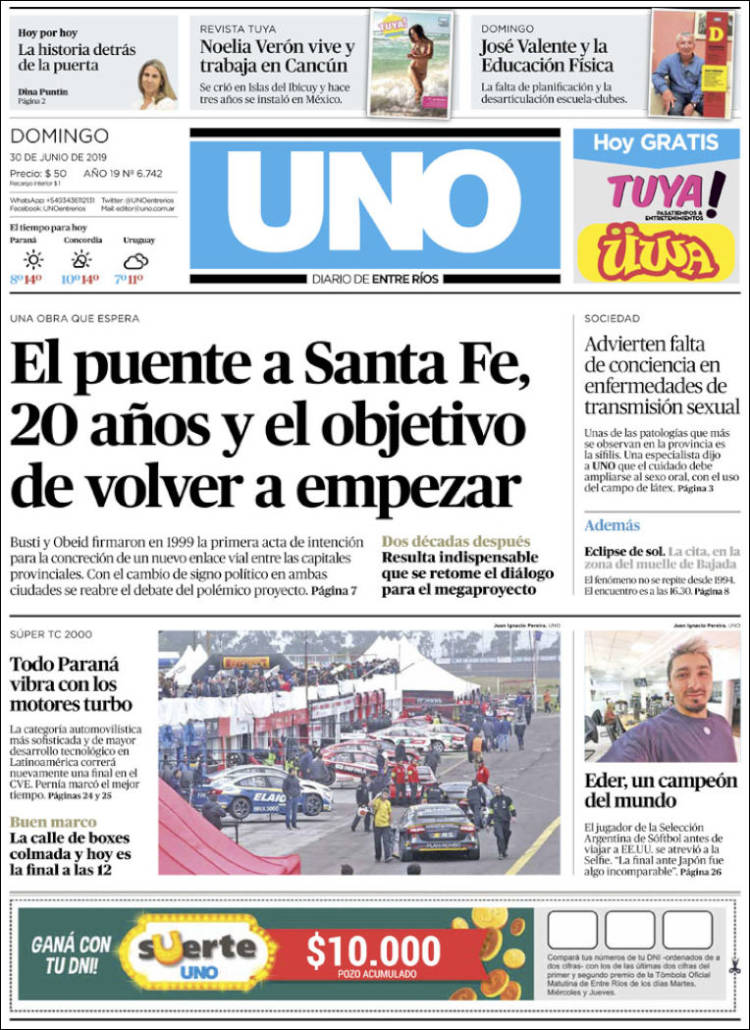 Portada de Diario Uno de Entre Ríos (Argentina)