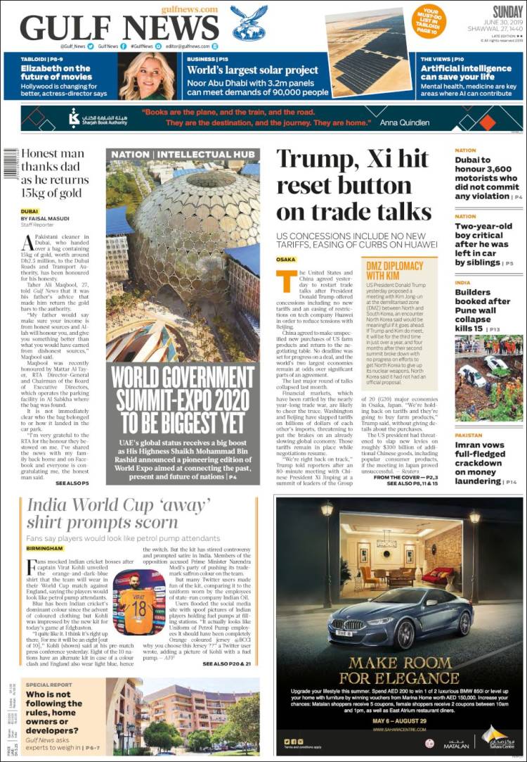 Portada de Gulf News (Asia-Pacific)