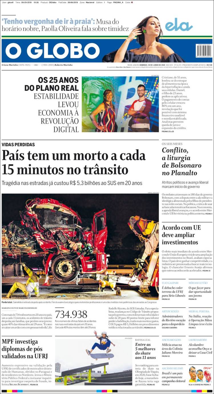 Portada de O Globo (Brasil)