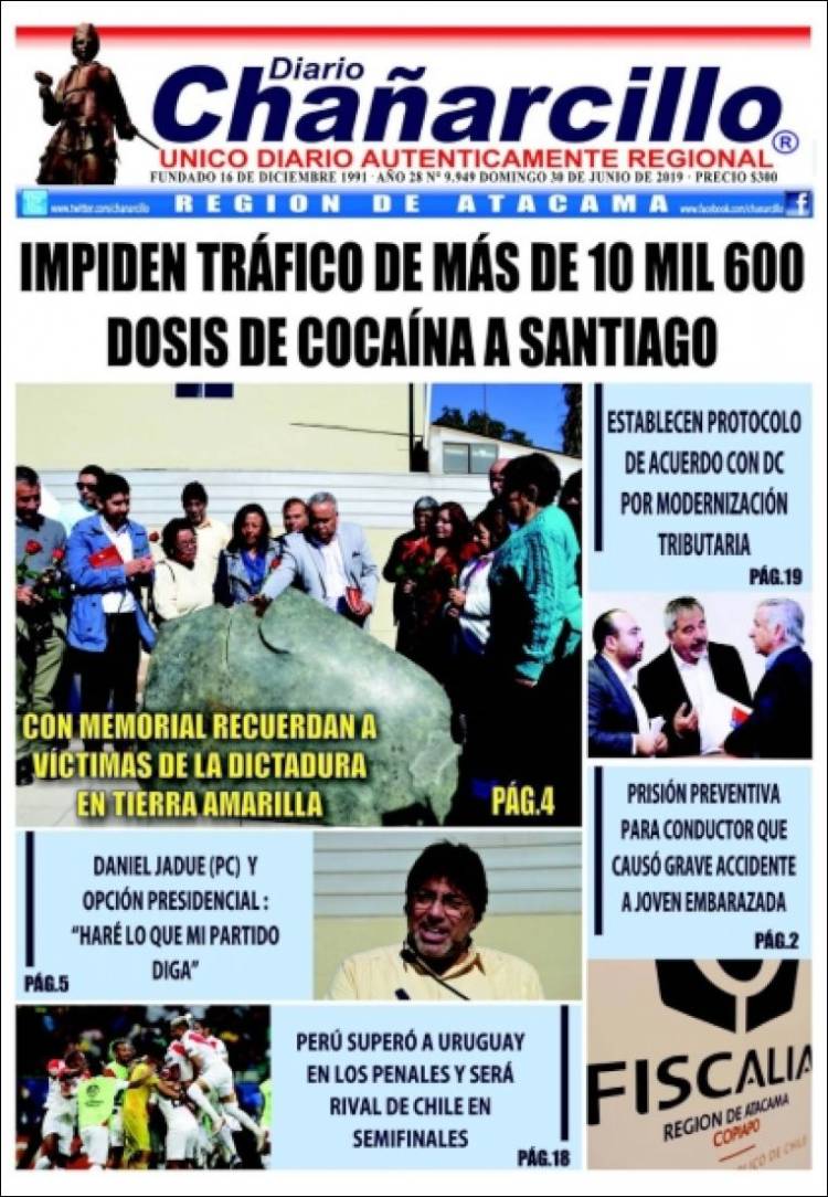 Portada de Diario Chañarcillo (Chile)