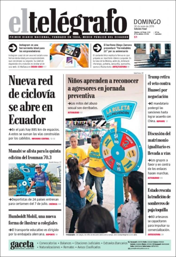 Portada de El Telégrafo (Ecuador)