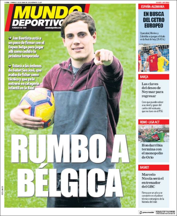 Portada de Mundo Deportivo Gipuzkoa (Espa&ntilde;a)