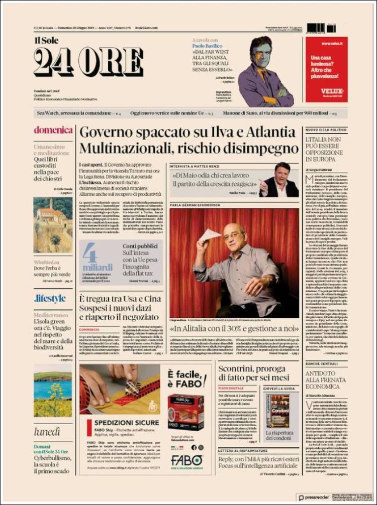 Portada de Il Sole 24 ORE (Italia)