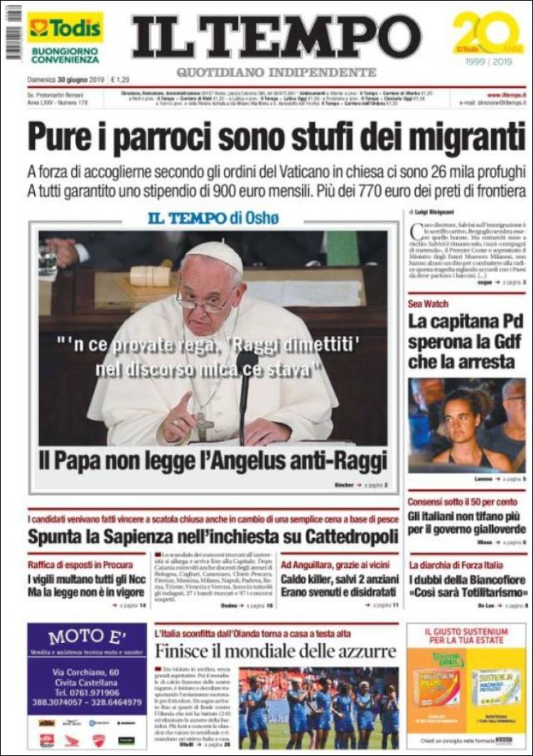 Portada de Il Tempo (Italia)
