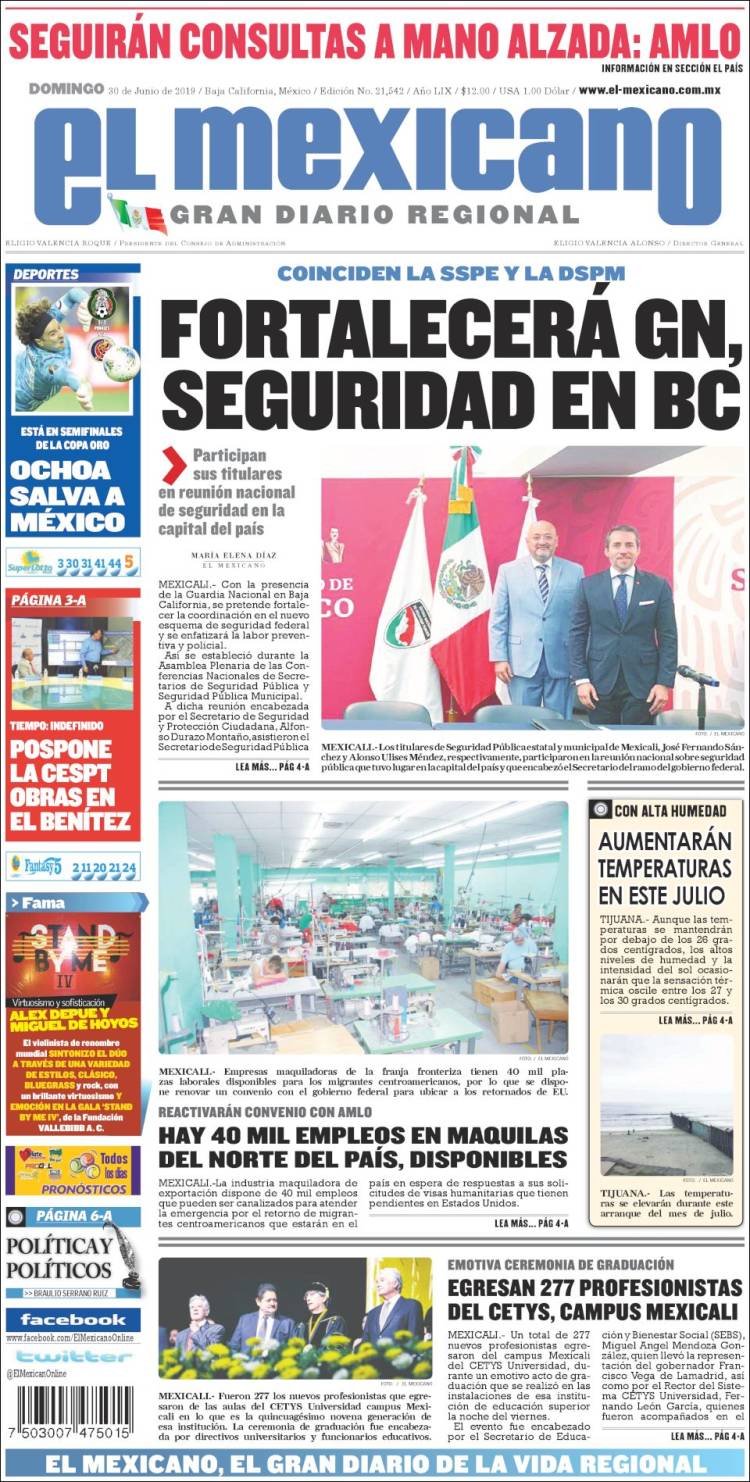 Portada de El Mexicano - El Gran Diario Regional (M&eacute;xico)