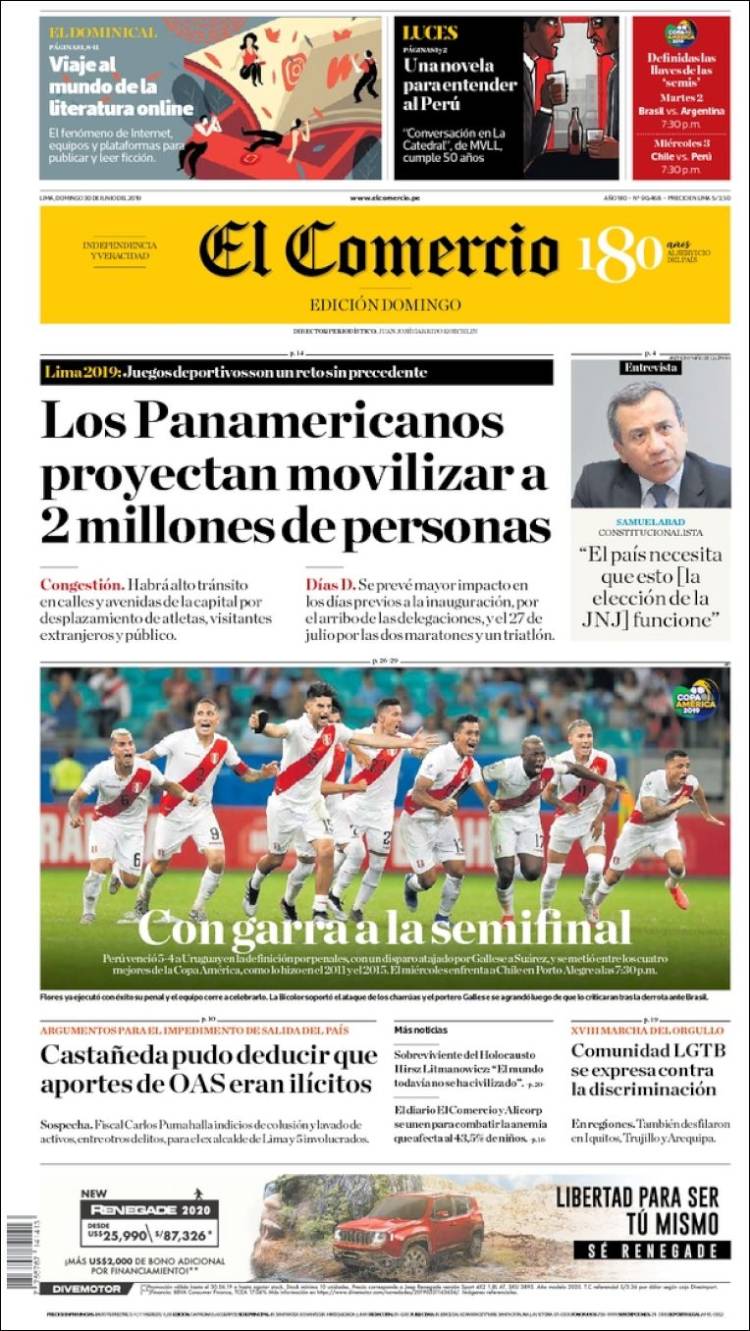 Portada de El Comercio (Per&uacute;)